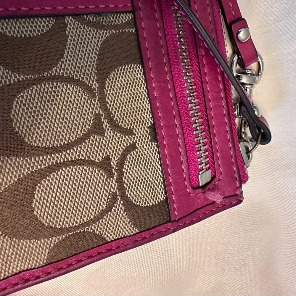 Coach tan and pink shoulder style bag with matching wallet wristlet